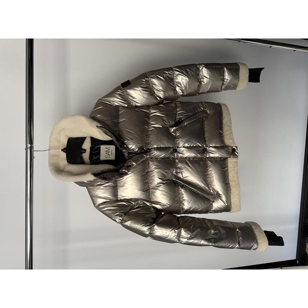 SAM New York Metallic Silver Puffer Jacket with Shearling Lining